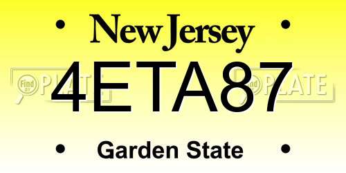 4ETA87 New Jersey License Plate