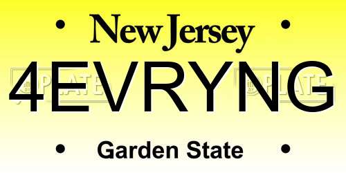 4EVRYNG New Jersey License Plate