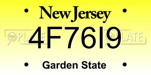 4F76I9 New Jersey License Plate