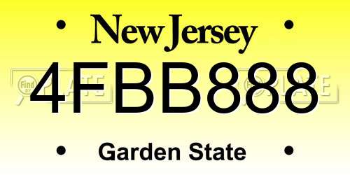 4FBB888 New Jersey License Plate