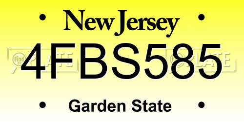 4FBS585 New Jersey License Plate