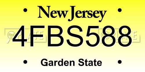 4FBS588 New Jersey License Plate