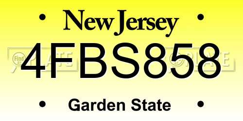 4FBS858 New Jersey License Plate