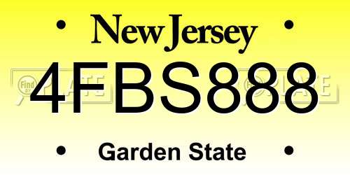 4FBS888 New Jersey License Plate