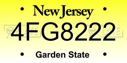 4FG8222 New Jersey License Plate