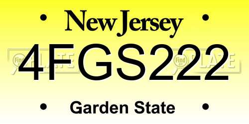 4FGS222 New Jersey License Plate