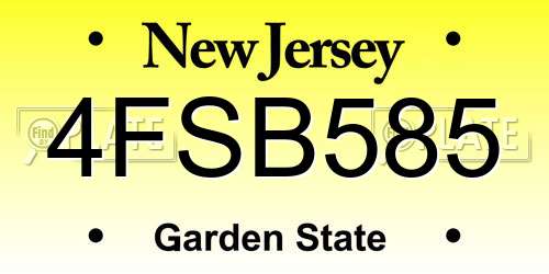 4FSB585 New Jersey License Plate