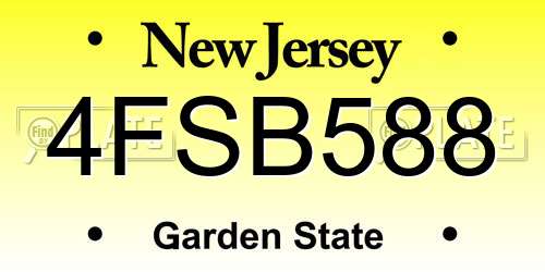 4FSB588 New Jersey License Plate