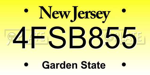 4FSB855 New Jersey License Plate