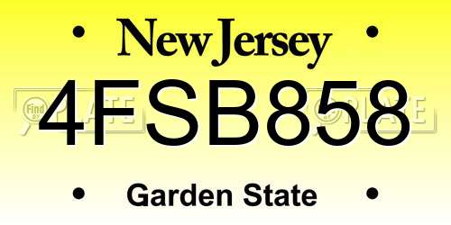 4FSB858 New Jersey License Plate