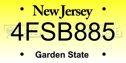 4FSB885 New Jersey License Plate