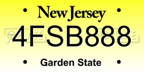 4FSB888 New Jersey License Plate