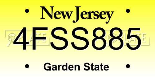 4FSS885 New Jersey License Plate