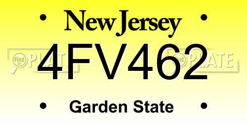 4FV462 New Jersey License Plate