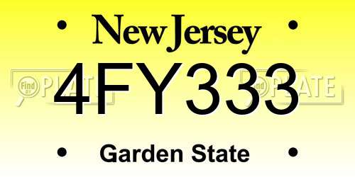 4FY333 New Jersey License Plate