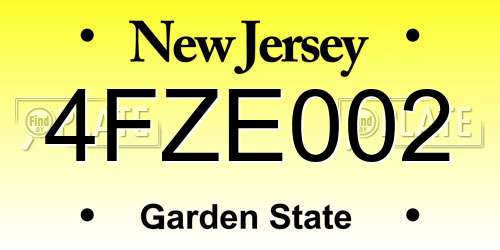 4FZE002 New Jersey License Plate