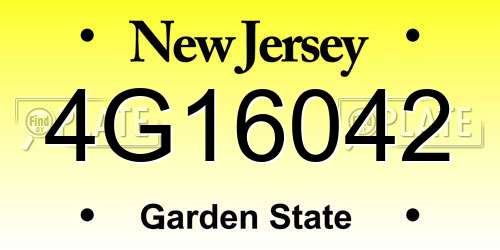 4G16042 New Jersey License Plate