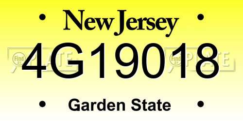 4G19018 New Jersey License Plate