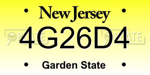 4G26D4 New Jersey License Plate