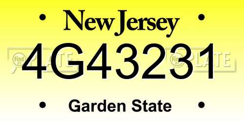 4G43231 New Jersey License Plate