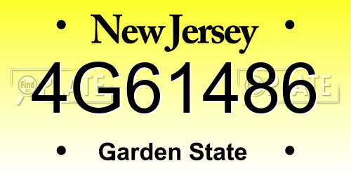 4G61486 New Jersey License Plate