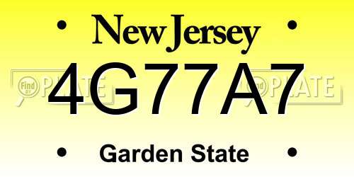 4G77A7 New Jersey License Plate