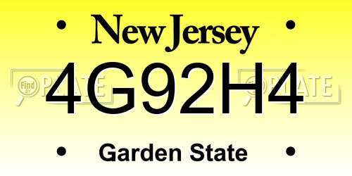 4G92H4 New Jersey License Plate