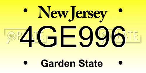 4GE996 New Jersey License Plate
