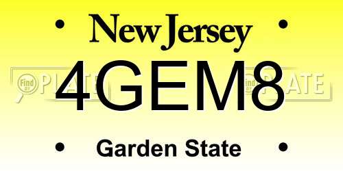 4GEM8 New Jersey License Plate