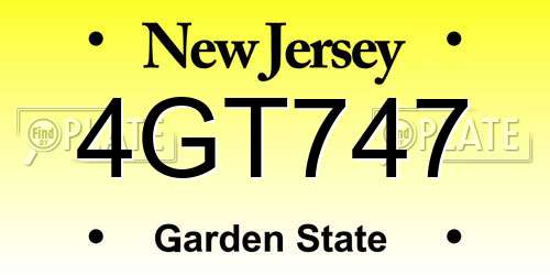 4GT747 New Jersey License Plate