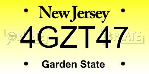 4GZT47 New Jersey License Plate