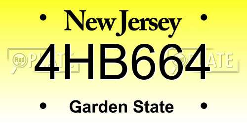 4HB664 New Jersey License Plate