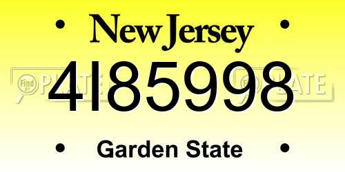 4I85998 New Jersey License Plate