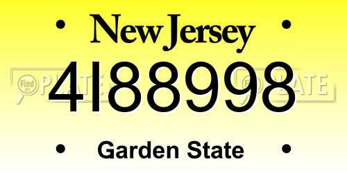 4I88998 New Jersey License Plate