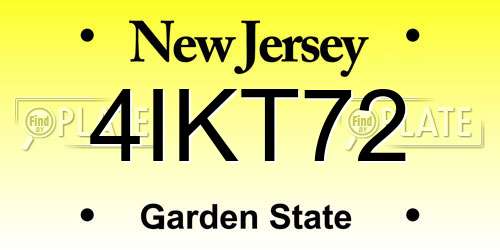 4IKT72 New Jersey License Plate