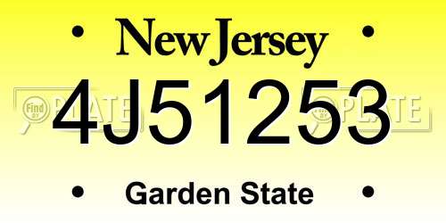 4J51253 New Jersey License Plate
