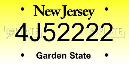 4J52222 New Jersey License Plate