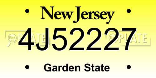 4J52227 New Jersey License Plate