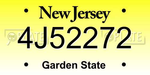 4J52272 New Jersey License Plate
