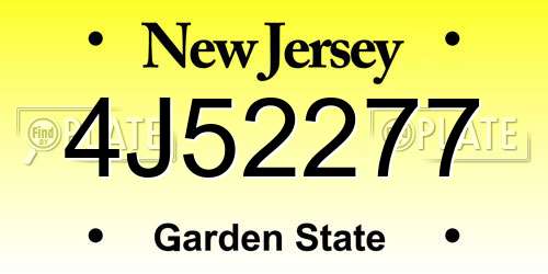 4J52277 New Jersey License Plate