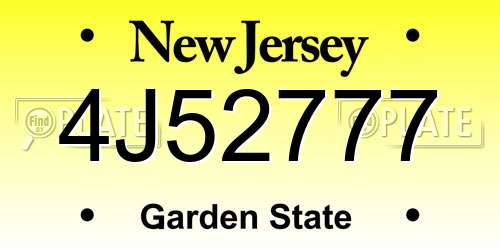 4J52777 New Jersey License Plate
