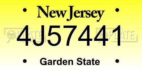 4J57441 New Jersey License Plate