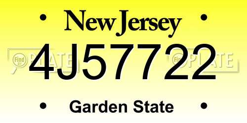 4J57722 New Jersey License Plate