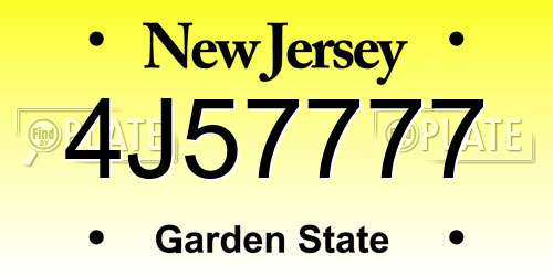 4J57777 New Jersey License Plate