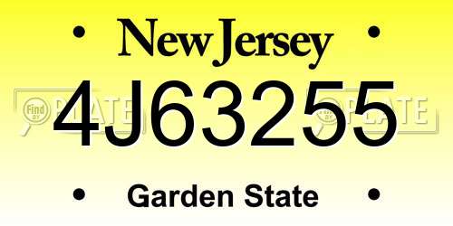 4J63255 New Jersey License Plate