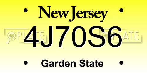 4J70S6 New Jersey License Plate