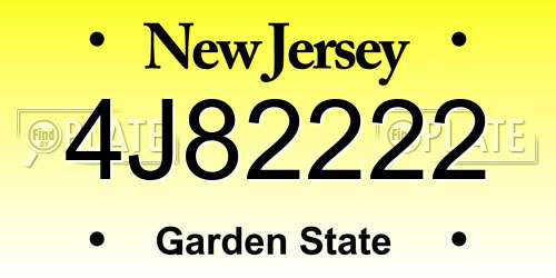 4J82222 New Jersey License Plate