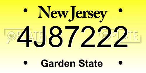 4J87222 New Jersey License Plate