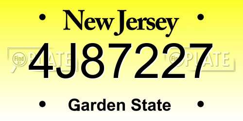 4J87227 New Jersey License Plate