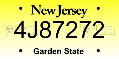 4J87272 New Jersey License Plate